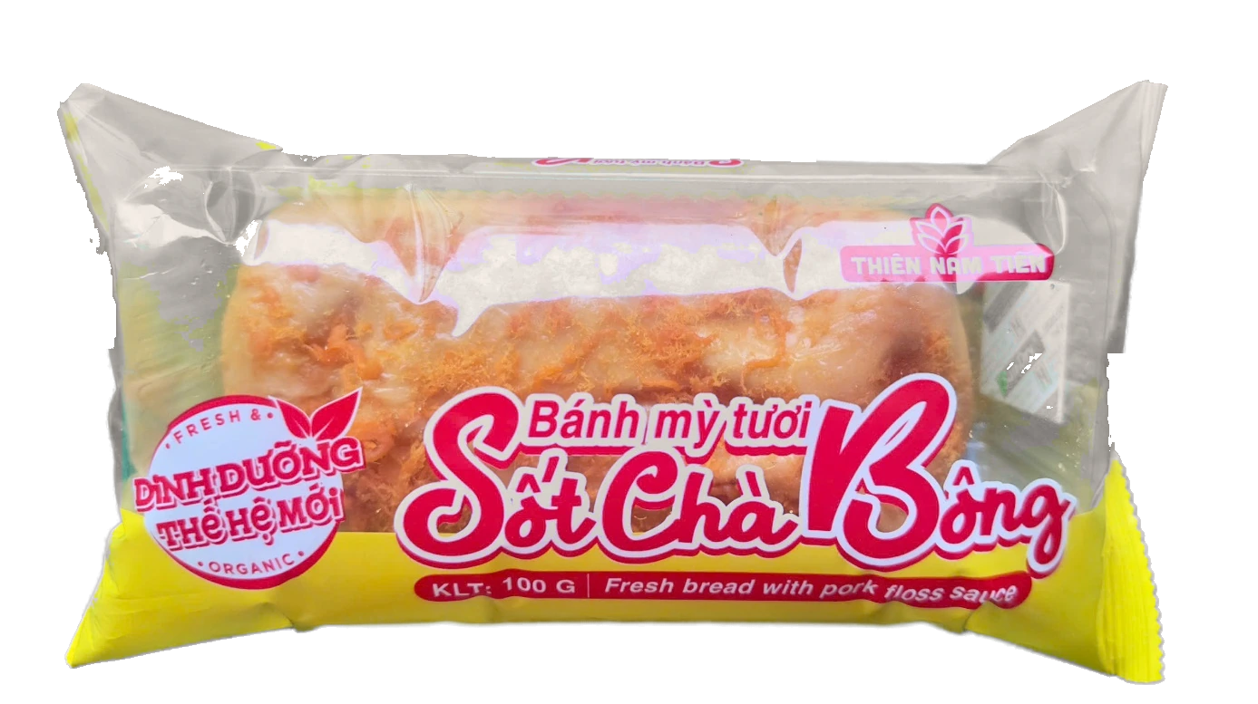 Bao bì bánh mỳ tươi sốt chà bông trong ảnh sản phẩm được cung cấp